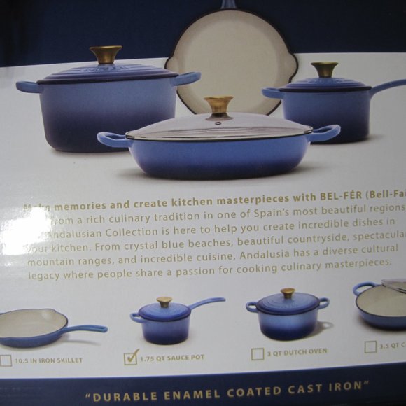 BEL FER Cast Iron Enameled CASSEROLE PAN w/ LID  1 3/4 Qt, NEW. - Picture 4 of 4